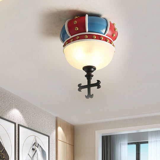 Kids Crown Flushmount Lighting - 2-Light Ceiling Fixture for Bedroom in Red & Blue