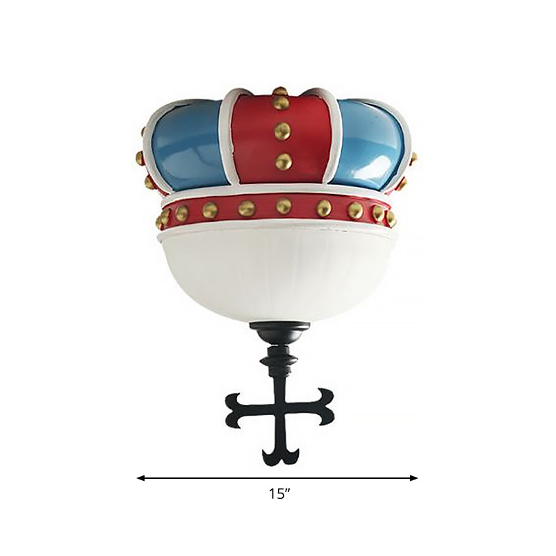 Kids Crown Flushmount Lighting - 2-Light Ceiling Fixture for Bedroom in Red & Blue