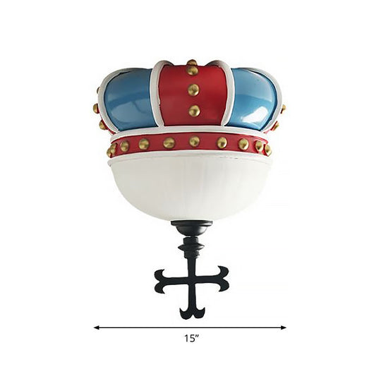 Kids Crown Flushmount Lighting - 2-Light Ceiling Fixture for Bedroom in Red & Blue