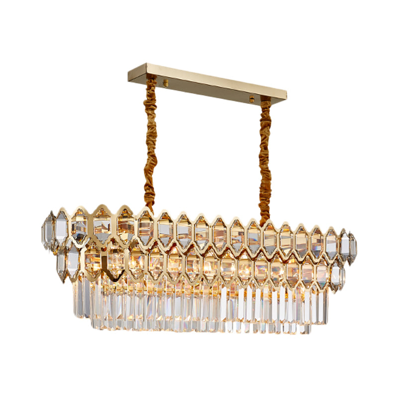 Modernist Gold Crystal Pendant Light With 10-Bulb Quatrefoil Tiered Design