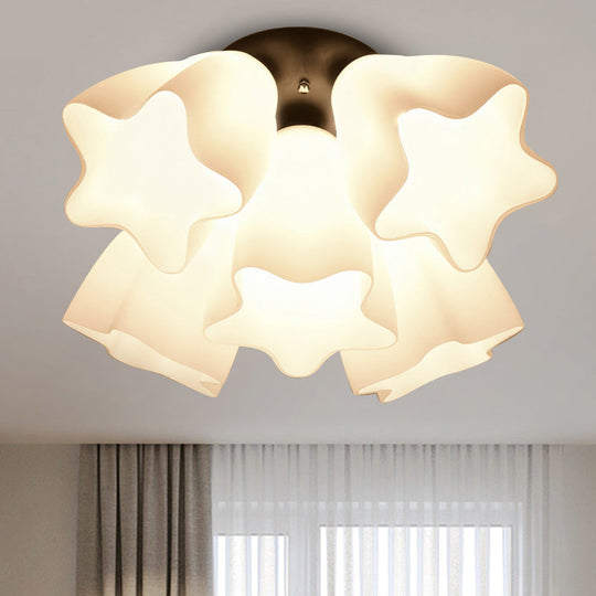 Simple White Glass Star Semi Flush Mount Light - 3/5 Bulb Bedroom Ceiling Lighting Fixture 5 /