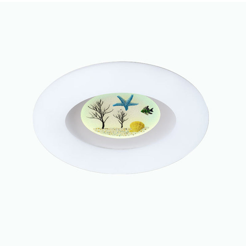 Ocean Pattern Led Flush Mount For Kids Room - White Ring Ceiling Fixture