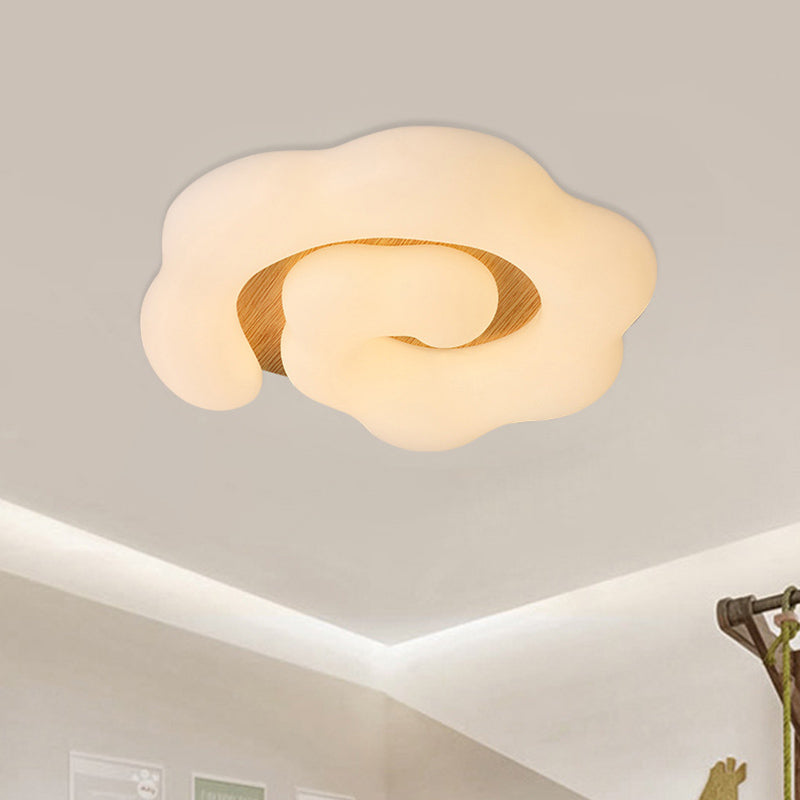 Wooden Cloud LED Ceiling Light for Children's Bedroom - Nordic Style Flush Mount Lighting