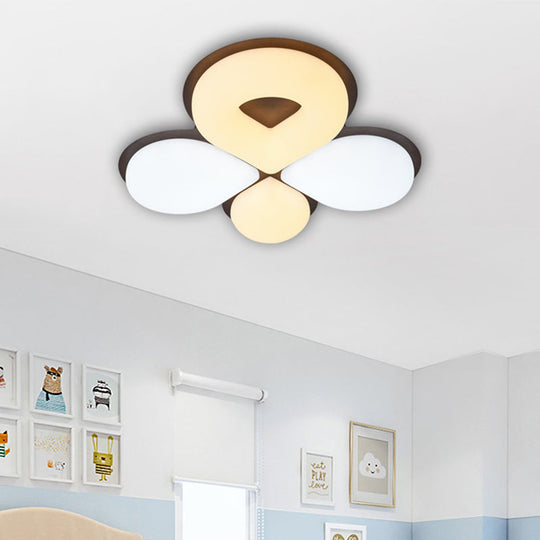 Childrens Bedroom Led Flush Mount Light Fixture In Grey/White/Coffee - Cute Flower Design