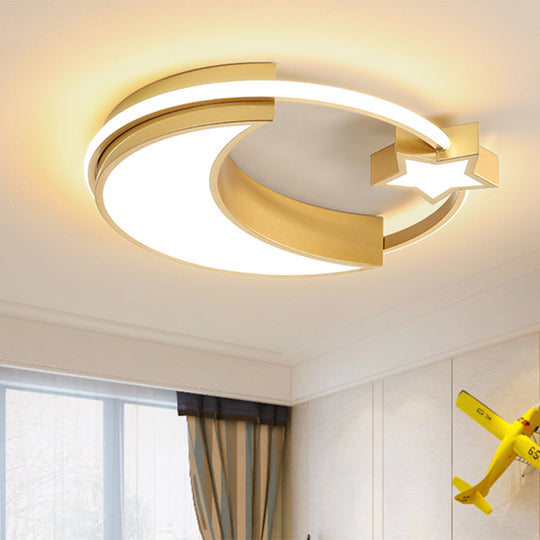 Kids Moon and Star Flush Mount LED Ceiling Light – Gold/Black/White