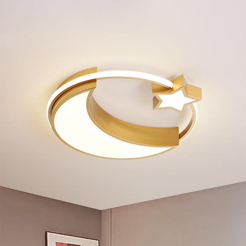 Kids Moon And Star Flush Mount Led Ceiling Light Gold/Black/White