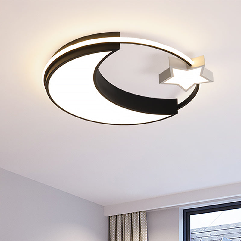 Kids Moon and Star Flush Mount LED Ceiling Light – Gold/Black/White