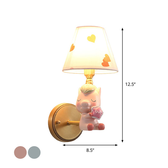 Kids Cartoon Pony Metal Wall Sconce Lighting For Bedroom - Single Head Pink/Blue