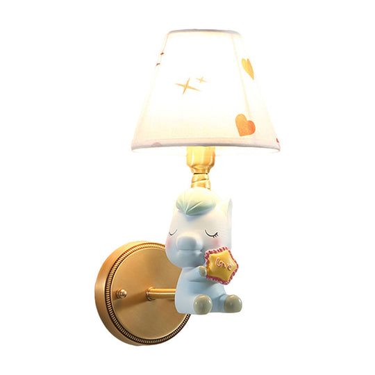 Kids Cartoon Pony Metal Wall Sconce Lighting For Bedroom - Single Head Pink/Blue