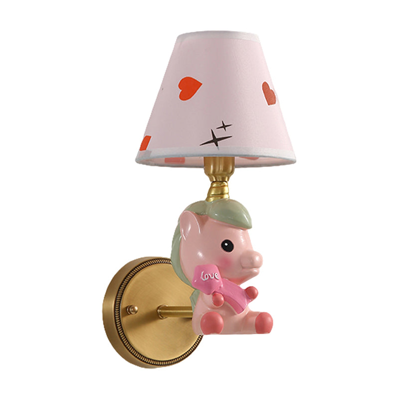 Cartoon Pony Base Kids Metal Sconce: Single Light Pink/Blue Wall Mounted Fixture