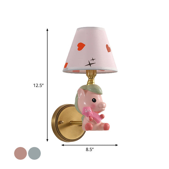 Cartoon Pony Base Kids Metal Sconce: Single Light Pink/Blue Wall Mounted Fixture