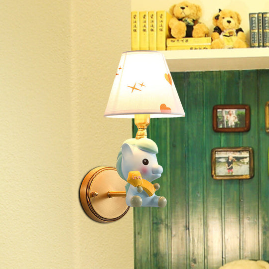 Cartoon Pony Base Kids Metal Sconce: Single Light Pink/Blue Wall Mounted Fixture