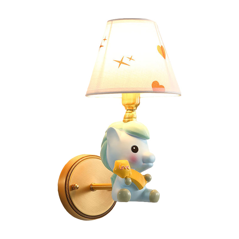 Cartoon Pony Base Kids Metal Sconce: Single Light Pink/Blue Wall Mounted Fixture