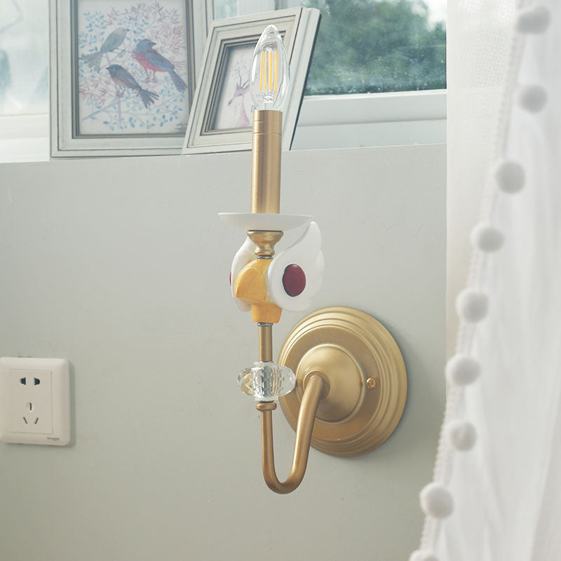 Metal Wall Mount Light: Candelabra Single Bulb Gold Sconce For Kids Bedroom