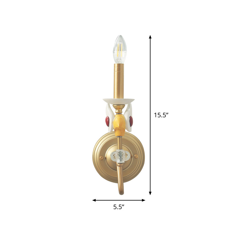 Metal Wall Mount Light: Candelabra Single Bulb Gold Sconce For Kids Bedroom