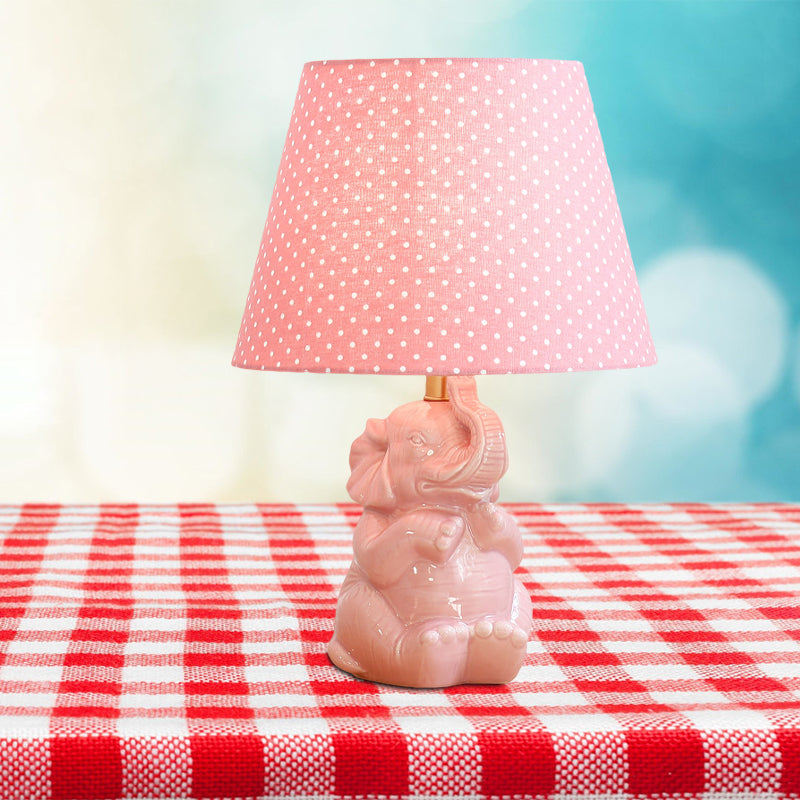 Modern Pink Elephant Nightstand Lamp: Single Head Porcelain Table Light With Fabric Shade For