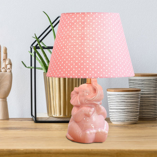 Modern Pink Elephant Nightstand Lamp: Single Head Porcelain Table Light With Fabric Shade For