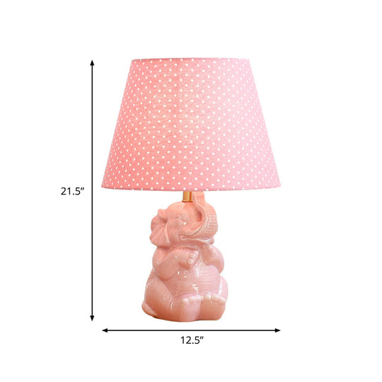 Modern Pink Elephant Nightstand Lamp: Single Head Porcelain Table Light With Fabric Shade For