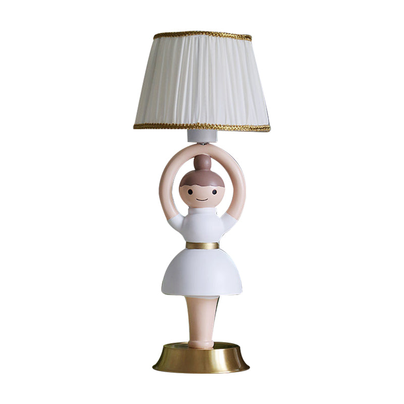 Vera - White White Cartoon Girl Light Base Table Lamp Kids 1 Head Resin Nightstand Lamp with Fabric Shade