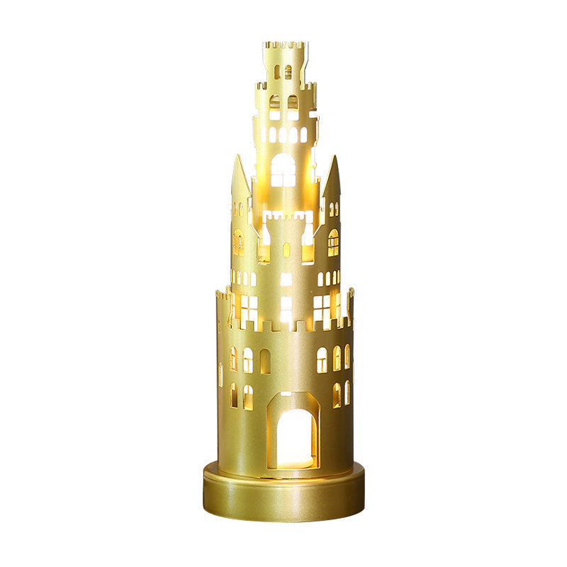 Metal Castle-Shaped Kids Desk Lamp - Small Led Gold Reading Light For Study Room In Warm/White