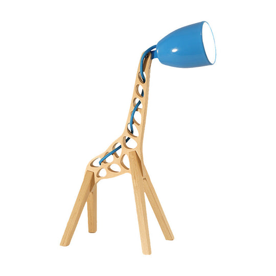 Cartoon Giraffe Night Light Table Lamp - Metal 1-Light With Wood Base In Blue/Red/Green