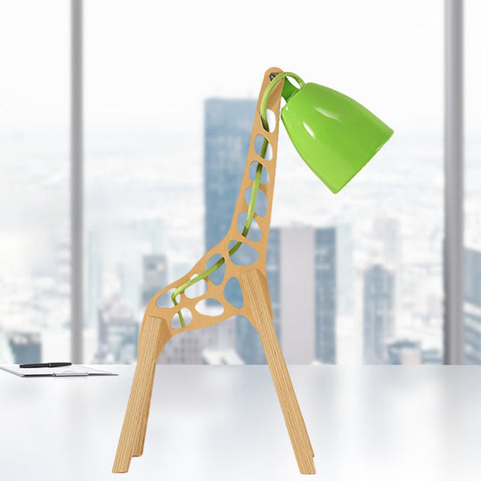 Cartoon Giraffe Night Light Table Lamp - Metal 1-Light With Wood Base In Blue/Red/Green