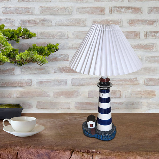 Lighthouse Shape Table Light Cartoon Resin Night Lamp With White And Black Shade