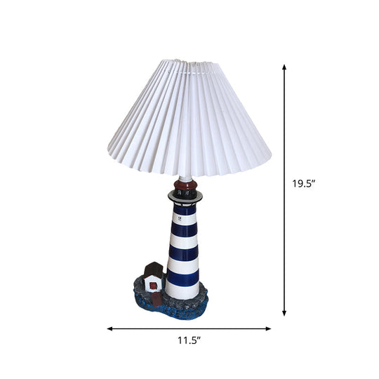 Lighthouse Shape Table Light Cartoon Resin Night Lamp With White And Black Shade