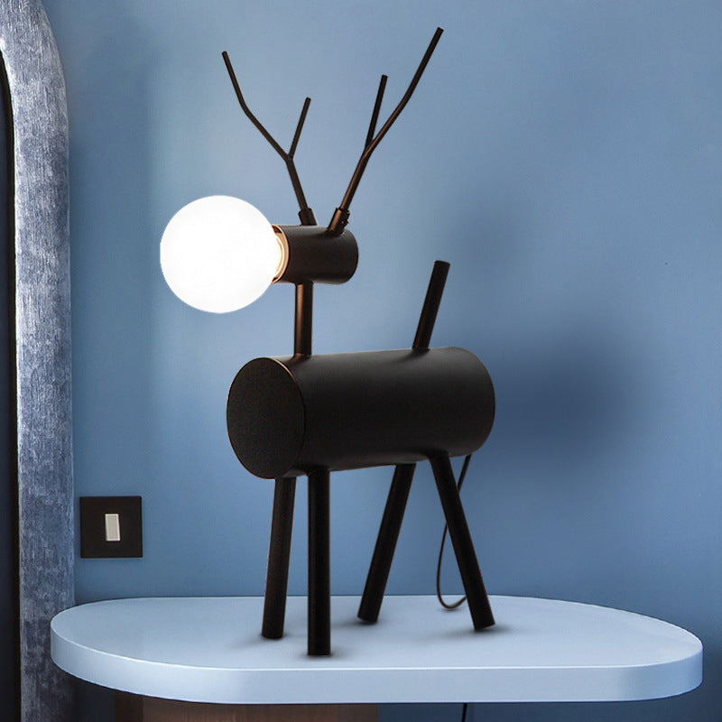 Black Metal Deer Table Light: Creative Nightstand Lamp With 1 Bulb And Plug-In Cord