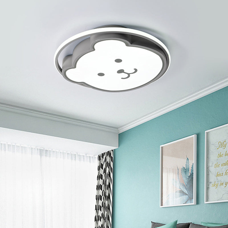 Kids Bedroom Bear Cartoon Acrylic LED Gray/Black Ceiling Fixture – Flush Mount Lighting