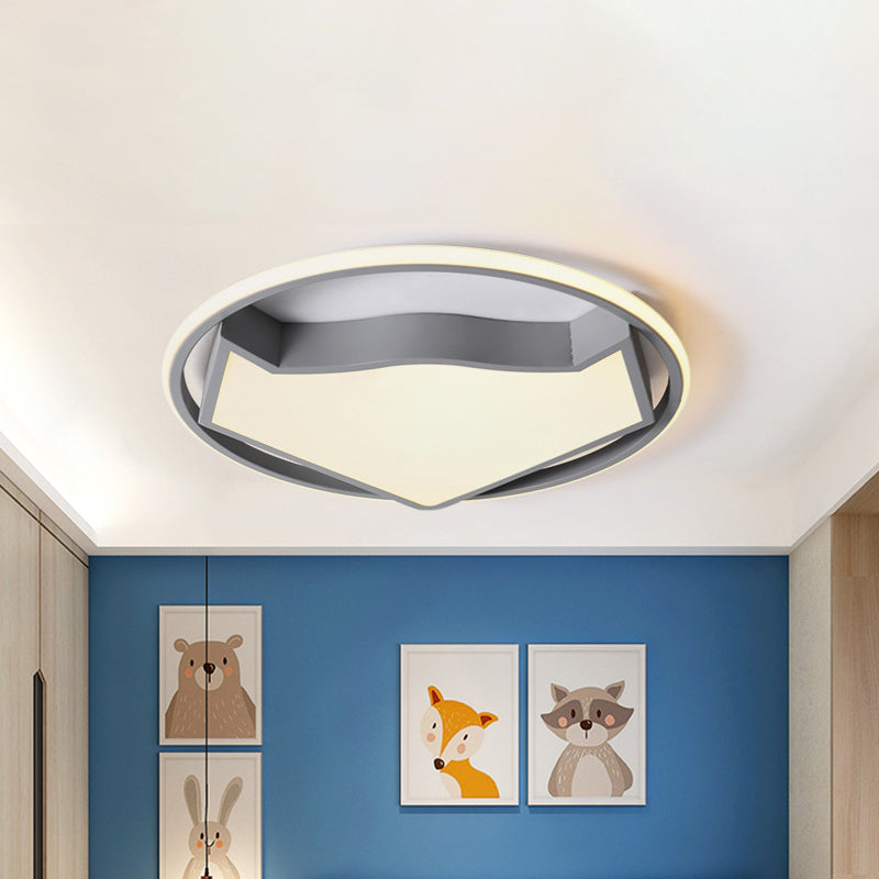 Cartoon Cat LED Flush Mounted Light Fixture for Kids' Bedroom in Black/Gray