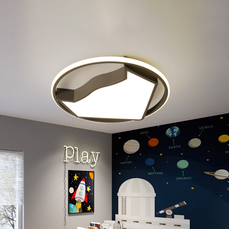 Cartoon Cat LED Flush Mounted Light Fixture for Kids' Bedroom in Black/Gray