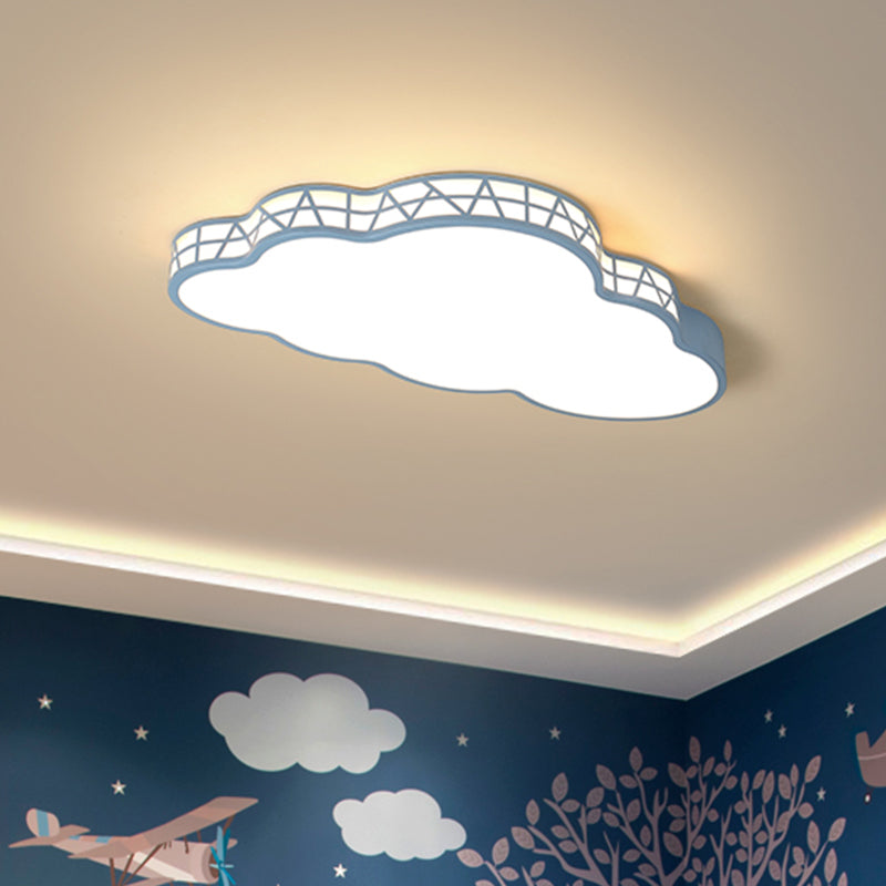 Creative LED Cloud Flush Ceiling Light for Kids Bedroom in White/Pink/Blue