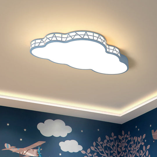 Creative Led Cloud Flush Ceiling Light For Kids Bedroom In White/Pink/Blue Blue