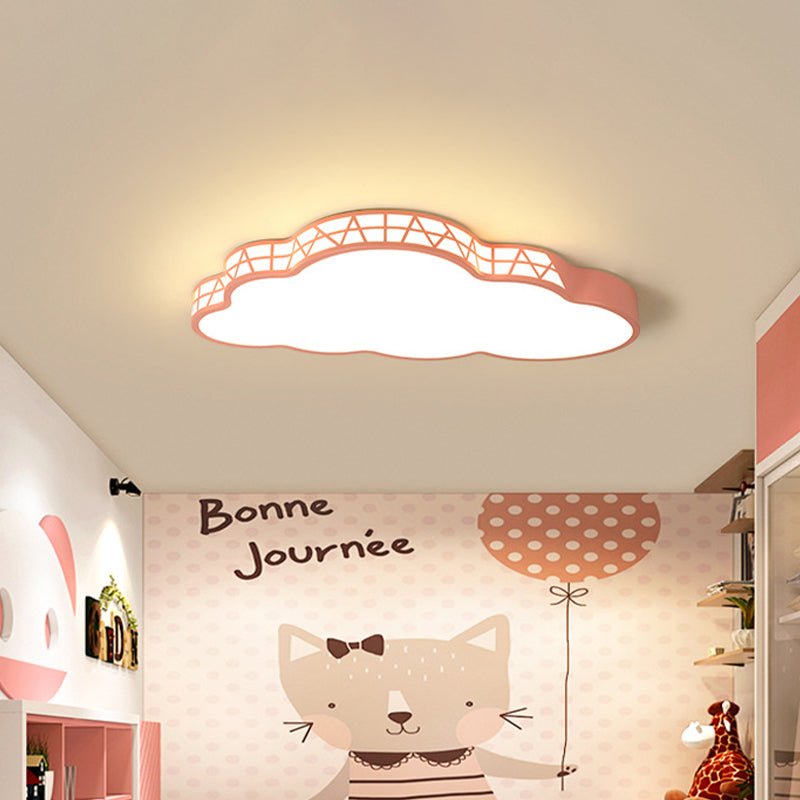 Creative LED Cloud Flush Ceiling Light for Kids Bedroom in White/Pink/Blue