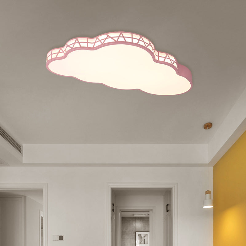 Creative LED Cloud Flush Ceiling Light for Kids Bedroom in White/Pink/Blue