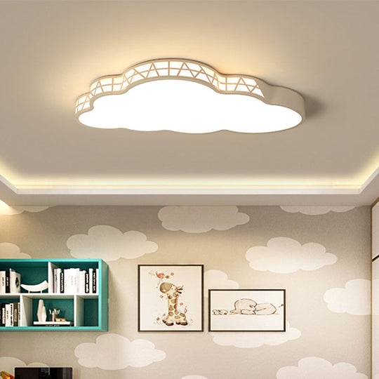 Creative LED Cloud Flush Ceiling Light for Kids Bedroom in White/Pink/Blue