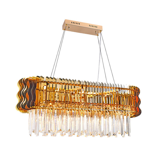 Modern Crystal Prism Island Pendant With Gold Finish: 6-Bulb Hanging Light