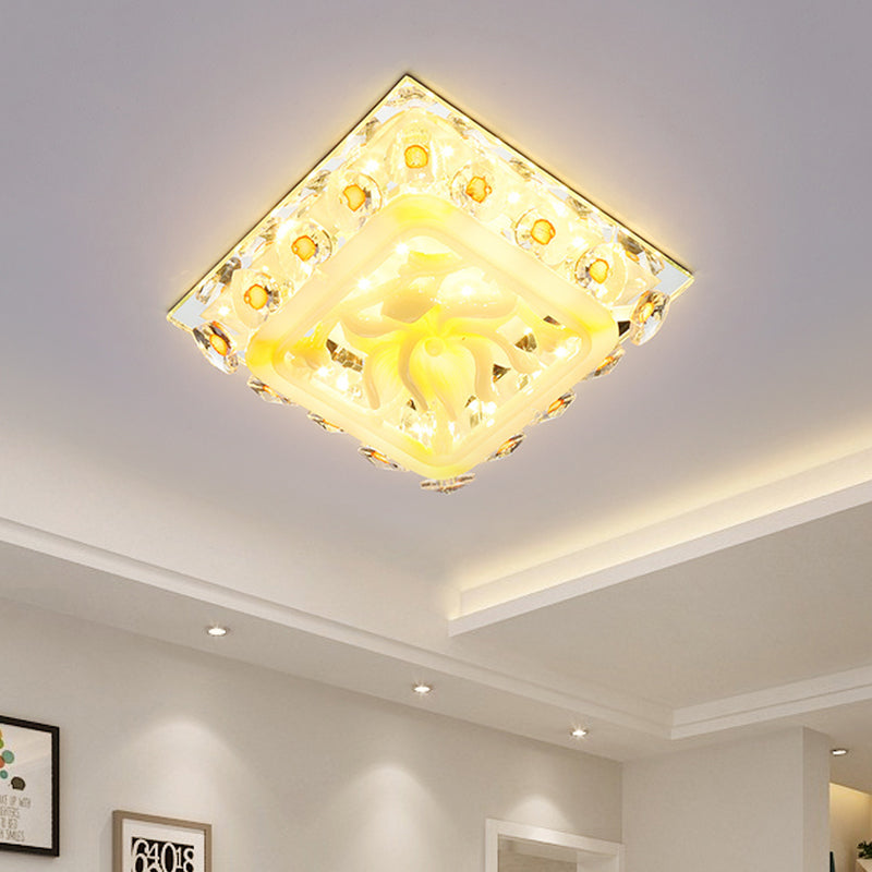 Yellow LED Heart Crystal Flushmount Ceiling Light with Floral Deco - Warm/White