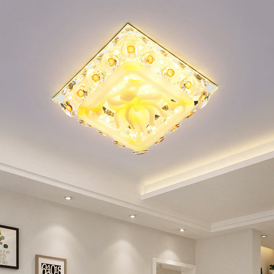 Yellow LED Heart Crystal Flushmount Ceiling Light with Floral Deco - Warm/White