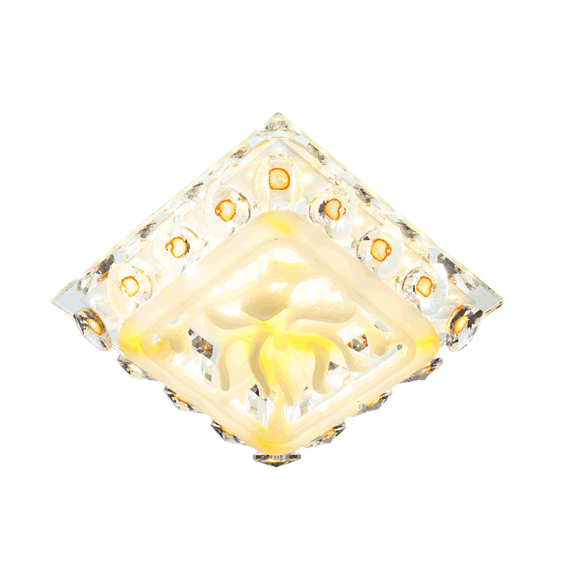 Yellow LED Heart Crystal Flushmount Ceiling Light with Floral Deco - Warm/White