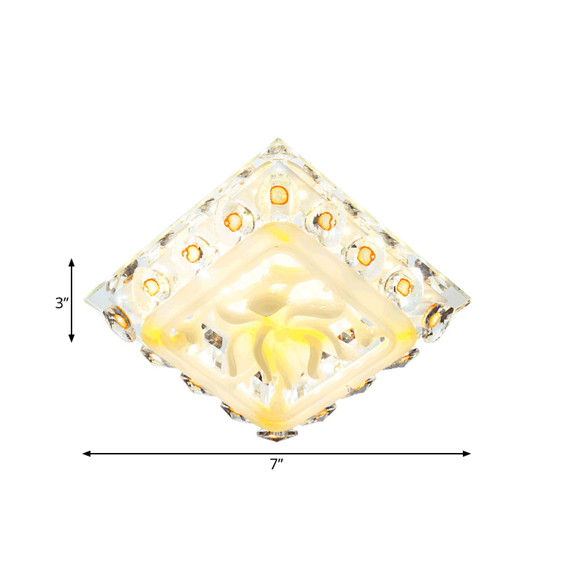 Yellow LED Heart Crystal Flushmount Ceiling Light with Floral Deco - Warm/White