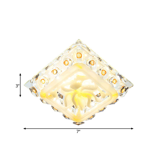 Yellow LED Heart Crystal Flushmount Ceiling Light with Floral Deco - Warm/White