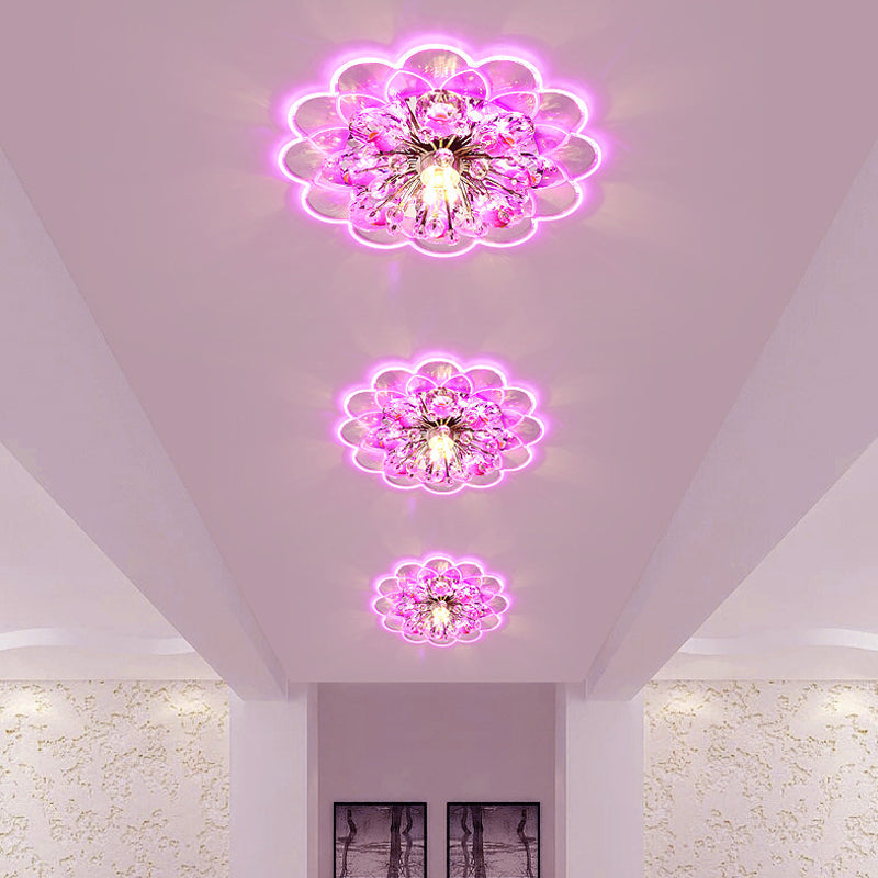 Modern Led Floral Crystal Flush Mount Ceiling Light - Red For Porch Pink/White/Warm Lighting / Pink