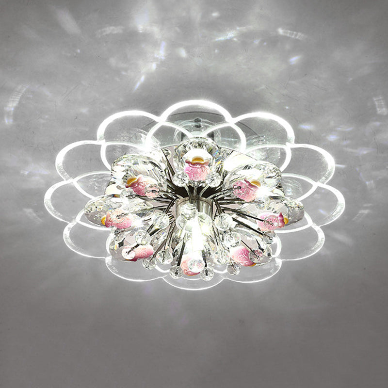 Modern Led Floral Crystal Flush Mount Ceiling Light - Red For Porch Pink/White/Warm Lighting / White