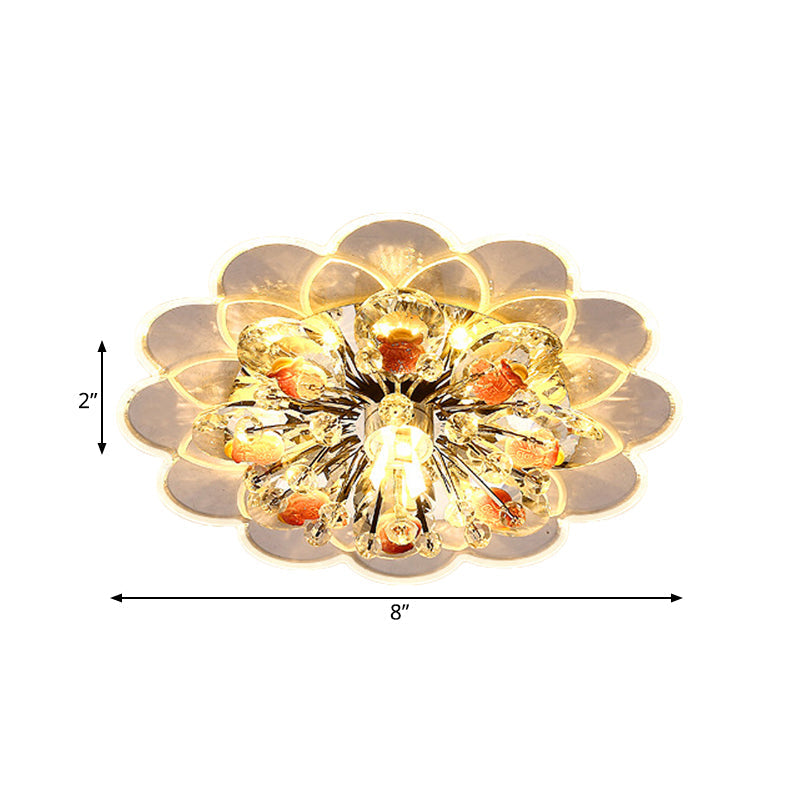 Modern Led Floral Crystal Flush Mount Ceiling Light - Red For Porch Pink/White/Warm Lighting