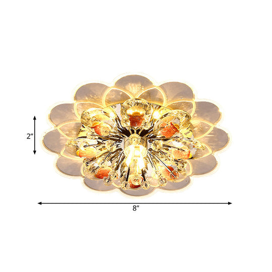 Modern Led Floral Crystal Flush Mount Ceiling Light - Red For Porch Pink/White/Warm Lighting