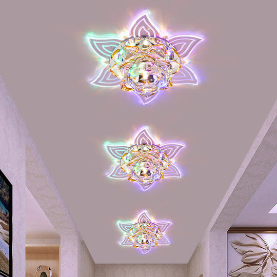 Yellow LED Bedroom Ceiling Lamp with Crystal Flower Shade - Warm/White/Multi Color Light