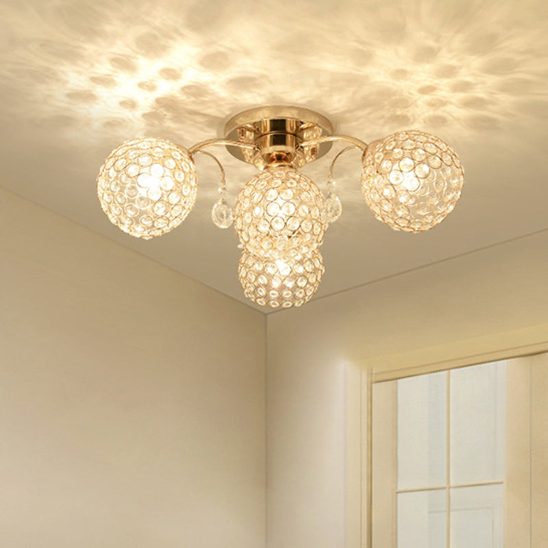 Minimalist Gold Semi-Flush Mount Light With Crystal-Embedded Shade - 6/9 Heads Ceiling Fixture 4 /