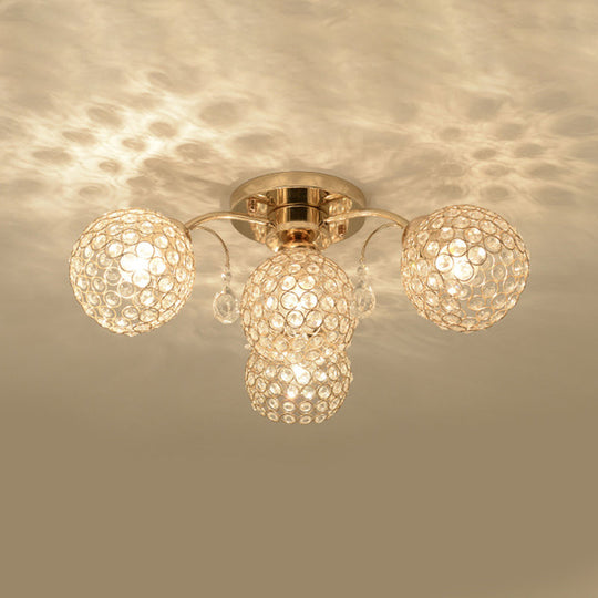 Minimalist Gold Semi-Flush Mount Light with Crystal-Embedded Shade - 6/9 Heads Ceiling Fixture